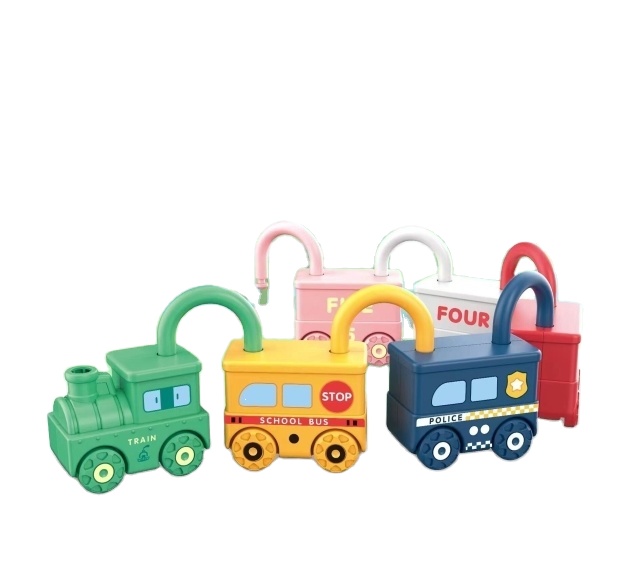 DF Pretend Play Preschool Educational cartoon car skill learning plastic lock key toys Alphanumeric Unlock Train Toys