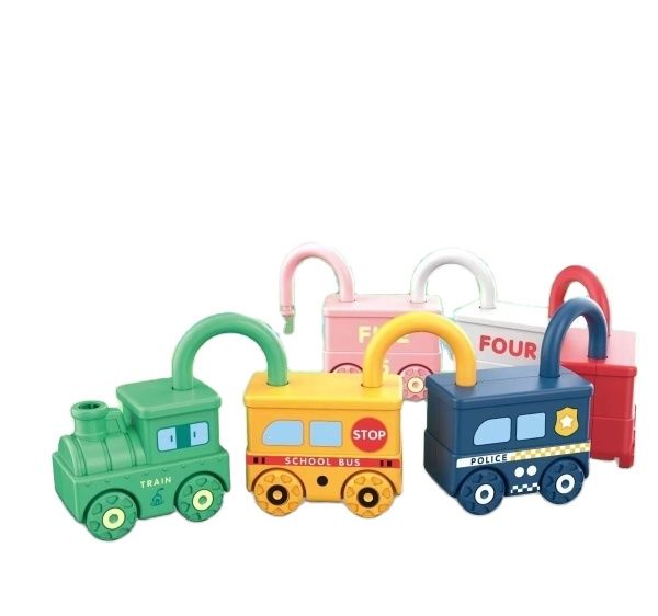 DF Pretend Play Preschool Educational cartoon car skill learning plastic lock key toys Alphanumeric Unlock Train Toys