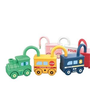 DF Pretend Play Preschool Educational cartoon car skill learning plastic lock key toys Alphanumeric Unlock Train Toys