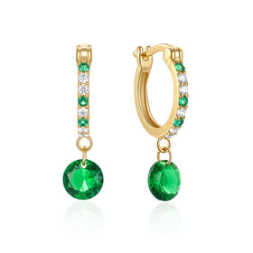 Wholesale Gold Jewelry s925 Sterling Silver 18k RealGold Plated Hoop Earrings With  Colorful  Zirconia Pendant