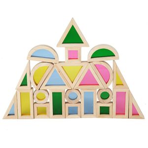 Wooden Building Blocks Set 24 Pieces Wooden Blocks for Toddlers Rainbow Sensory Toys Preschool Wooden Stacking Toy for Kids