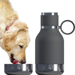 Dog Travel Water Bottle Portable Dog Bowl Attached to Stainless Steel 1 Liter Bottle