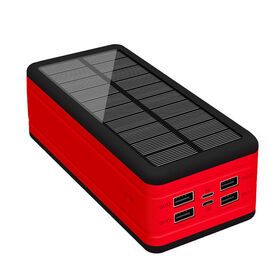 Wholesale 50000mah Solar Power Bank Outdoor Portable Solar Phone Charger Usb Li-polymer Battery Red ABS USB Ports 5V 2.1A CN;GUA