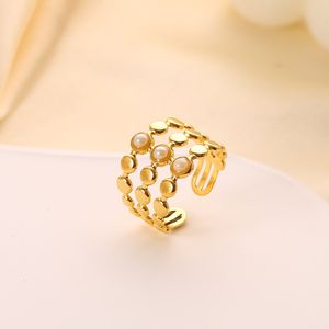 Wholesale Personality Waterproof Stainless Steel Unique Pearl Bead Rings Fashion Open Multi Layered Ring Women