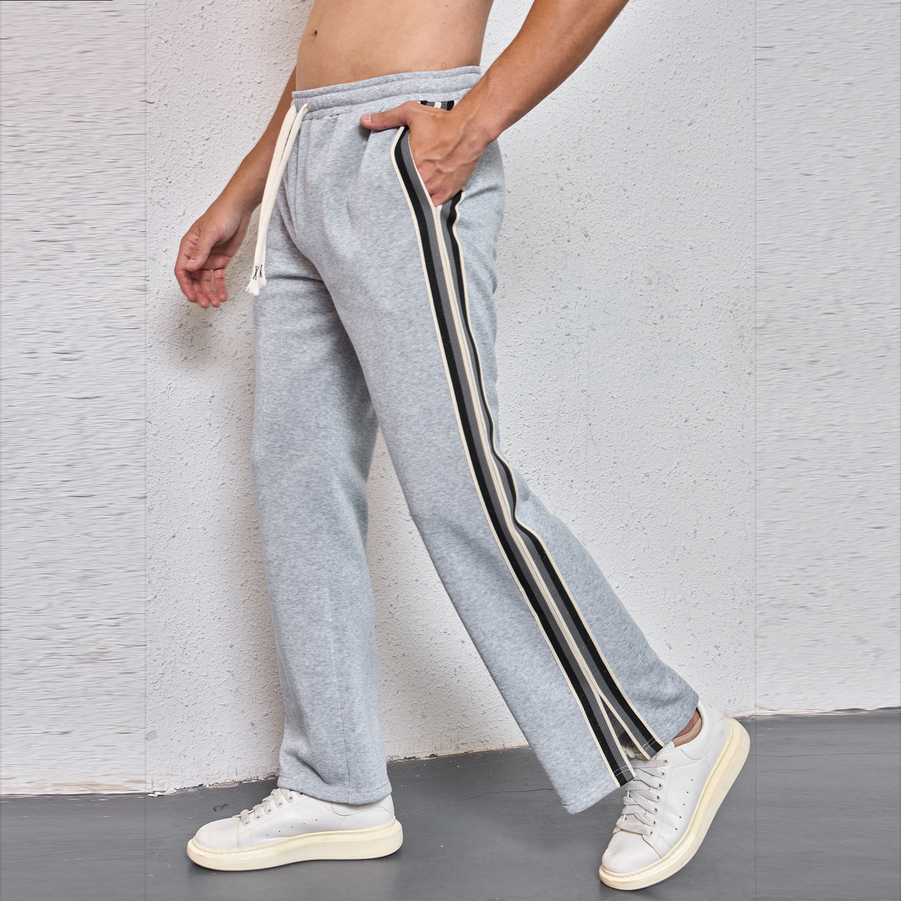 Changsha Shize Supply Chain Co., Ltd. Spring & Fall Fashion Men's Bottoms for Daily Wear Men's Side Stripe Drawstring Waist Split Hem Pants