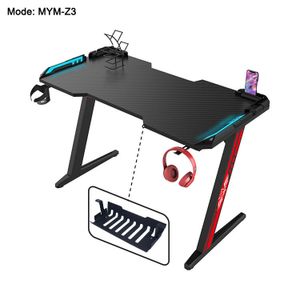Ergonomic Gamer Computer Desk PC Gaming Tables with RGB Lighting Gamepad Holder, Cup Holder, Headphone Hook