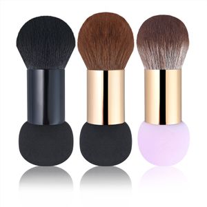 High quality double-ended wet and dry powder makeup brush fluffy makeup brush with sponge puff private customization