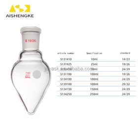 ASK Manufacture 10 25 50 100 150 250ml Laboratory Glassware Chicken Heart Flask Pear Shaped Flask