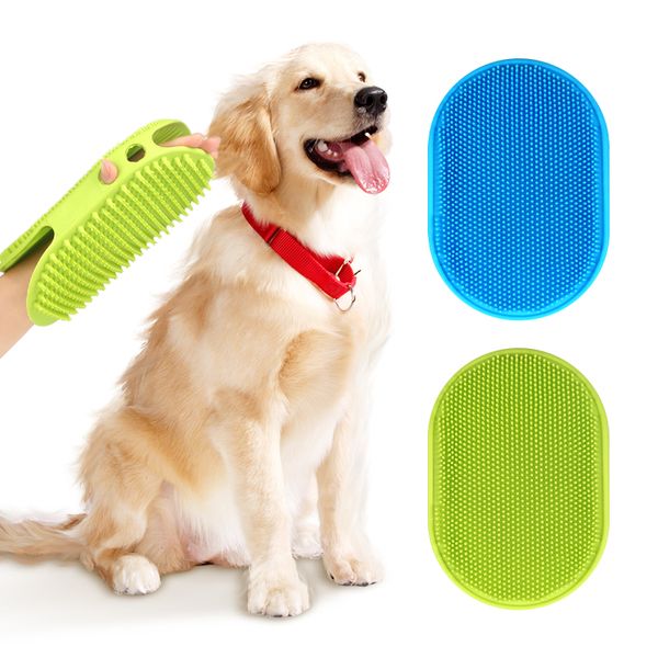 Dog Grooming Brush Pet Shampoo Brush Dog Bath Grooming Shedding Brush Soothing Massage Silicone Comb with Soft Silicone Bristles