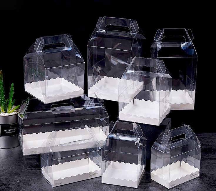 Wholesale Bread Desert Transparent Packaging Tall Portable Clear Gable PET Cake Boxes For Bakery
