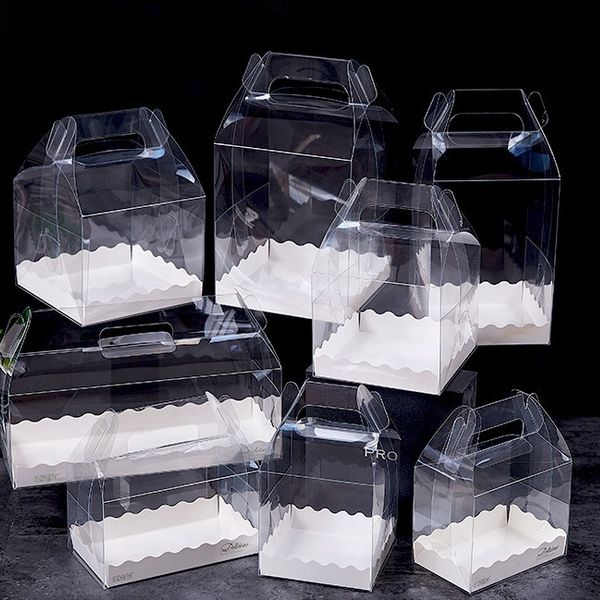 Wholesale Bread Desert Transparent Packaging Tall Portable Clear Gable PET Cake Boxes For Bakery