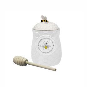 Unique bee design hexagon canister ceramic honey jars in bulk for kitchen decorationPopular