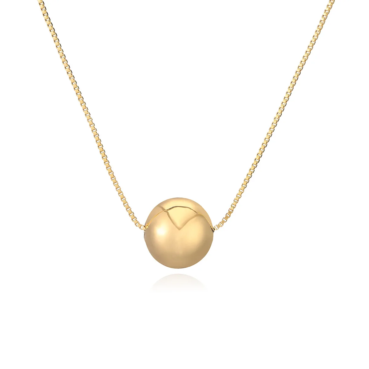 Vintage Gold Color Round Ball Bead Smooth Pendant Necklace for Women European and American Personality Minimalist Necklace Gift