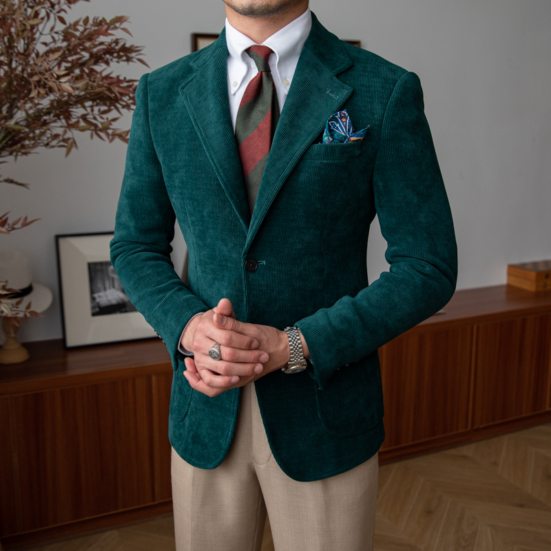 Men's Corduroy Slim Fit Suit Made in Turkey Business Casual Vintage Casual Blazer