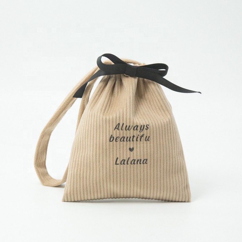 Shenzhen Xiaobudai Packaging Products Co., Ltd. Custom Logo Reusable Brown Corduroy Makeup Drawstring Bags Corduroy Gift Packaging Pouch