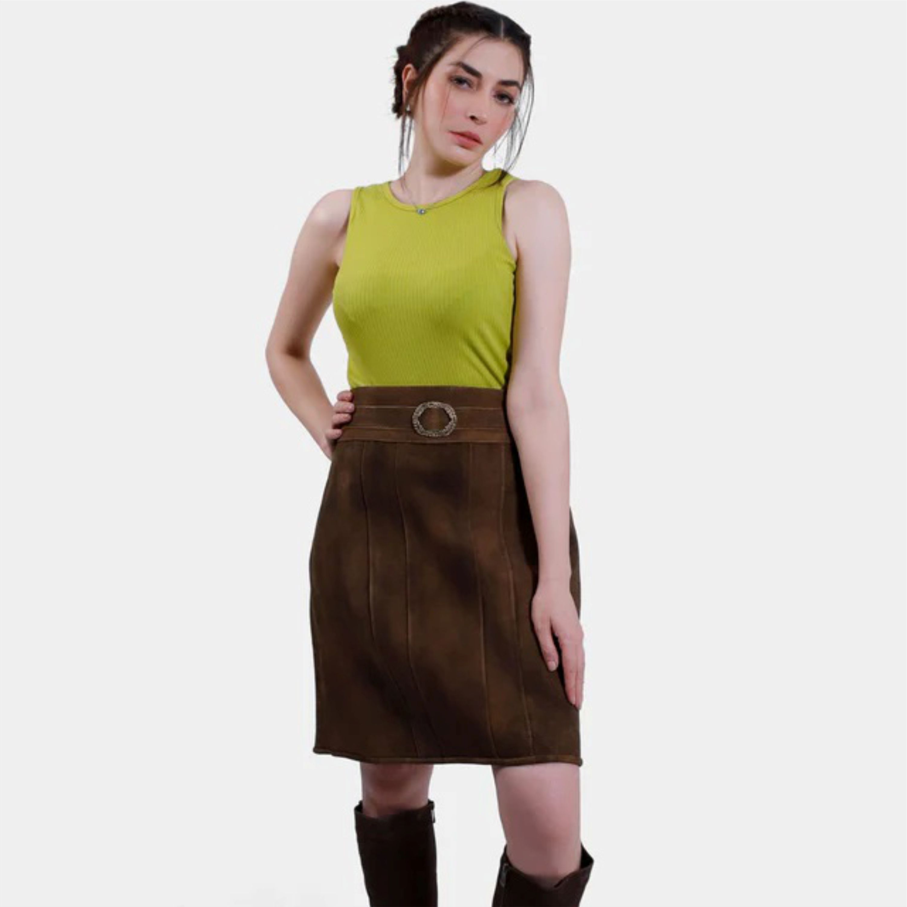 Womens Custom Bavarian Leather Skirt Authentic Oktoberfest Skirt with Detailed Embroidery For Festivals and Celebrations