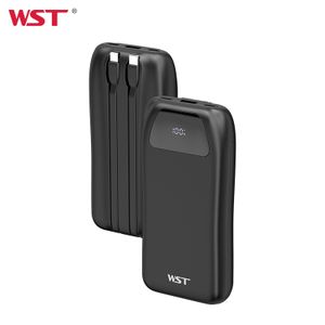 WST Portable Powerbank LED Display Power Banks Fast Charge 20000mah Power Bank with Cable