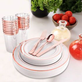 Wholesale Cheap 10 Guests Disposable Plastic Dish Plates Cutlery Set Disposable Plates For Wedding Picnics Dinner Birthday Party