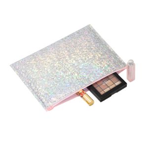 Wholesale Custom Size Reusable Zipper holographic bubble cosmetic bubble bag