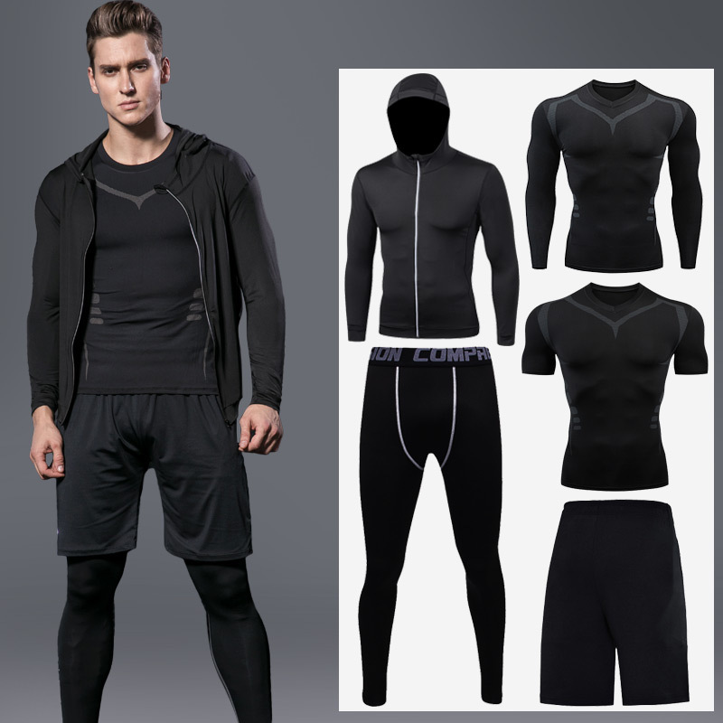 Fitness Wear Men's Jogging Thermo Underwear Training Tight Compression Sportswear Men Fitness Clothing Custom Gym Five Piece Set