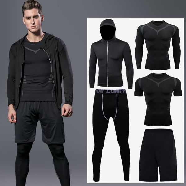 Fitness Wear Men's Jogging Thermo Underwear Training Tight Compression Sportswear Men Fitness Clothing Custom Gym Five Piece Set