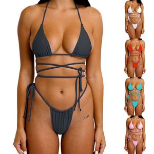 New Designer Bikini Woman Strappy Cross Halter Neck Bathing Suits Brazil Hollow Out Sexy Thong Mini Micro Bikini Women Swimwear