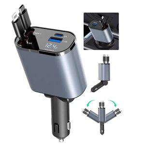 Hot Sell 4-in -1 Multi- charging Ports Car Fast Charger with Retractable Charging Cables and PD charge Mobile Phone Car Charger