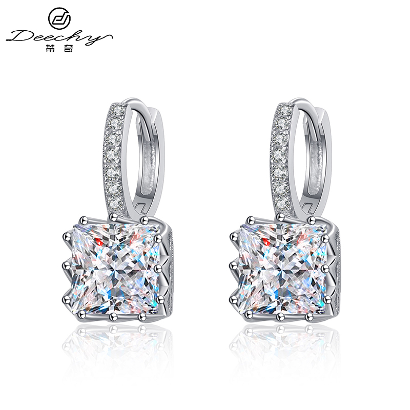 Guangzhou Deechy Trading Co., Ltd Deechy AZ733-E Princess Cut 925 Silver Moissanite Hoop Earrings 2-4Ct Moissanite Hoop Earrings Fine Jewelry For Men Women