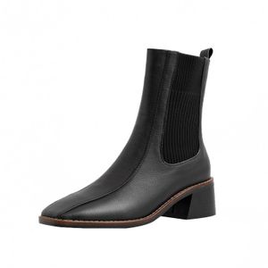 2024 Elegant Women's Casual Dress Boots Square Toe Block Heel Ankle Dressy Sandals New Arrival Autumn Made Leather Rubber PU