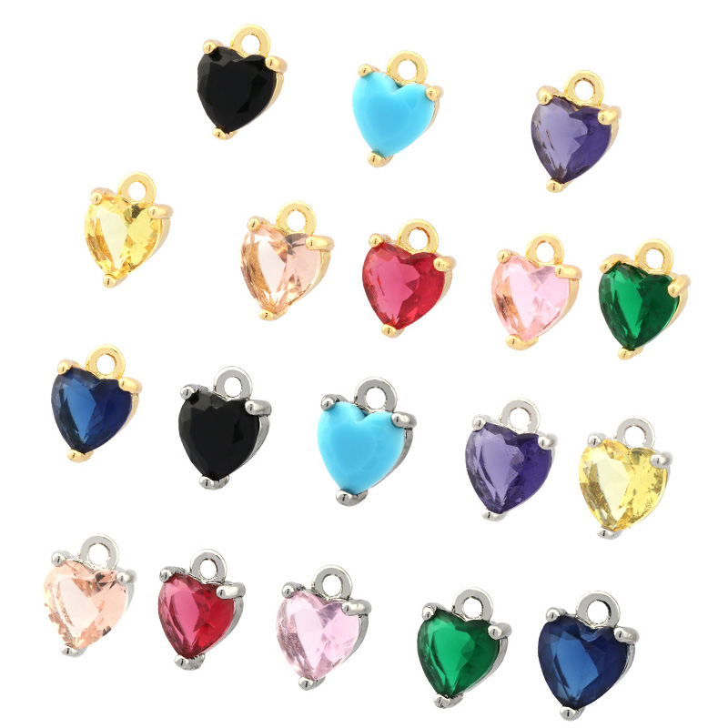 Nanjing Youerjia Technology Co., Ltd. Minimal 18k Gold Plated Heart Shaped Pendant Micro Inlaid Colorful Zircon Love Small Pendant Diy Necklace Bracelet Making