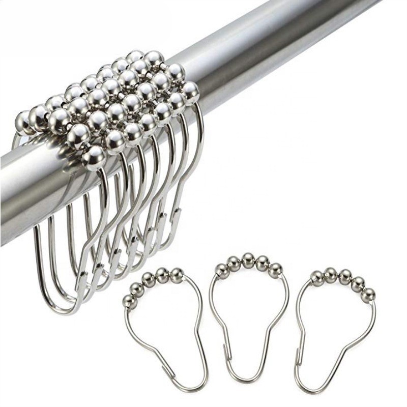 Yongjia County Hongyuan Metalware Factory Stainless Steel Black Shower Curtain Rings Single Metal Curtain Poles for Home Bathroom Manufactured Shower Curtain Hooks