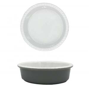 Round Shape Gray Ceramic Snack Ramekins Bowls Baking Pan Dishes
