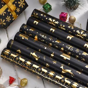 Christmas Foil Wrapping Paper - Mini Rolls, - Golden & Black Reindeer Design For Holiday Gifts, Birthdays, Baby Showers