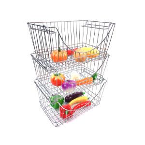 Home Kitchen Storage Basket Decor Metal Kitchen Rack Stackable Wire Basket