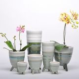 Home Corner Green Color Exquisite Western Flower Vases with Three Foot/ Ceramic Vase Set