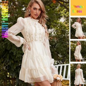 High Quality Apparel Factory Custom Wholesale Summer Women Clothing Dress Casual Mini Dress Women Sexy Lady Elegant Clothes Ruffle Collar Tiered Women Mini Dres