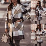 Best Design Womens Winter Coat Women′s Casual Lapel Button Down Long Plaid Shirt Coat Tartan Shacket Jacket Manteau Long Women