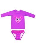 Anti UV Upf50+ Solid Color Kids Girls Long Sleeve Swimming Rashguard Top and Aop Print Beach Brief with Frill at Waistband