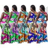 Explosive Style Wholesale Foreign Trade Knitted European and American Plus Size Dress Fashionable Multi-Color Printing Autumn and Summer Women′ S Clothing