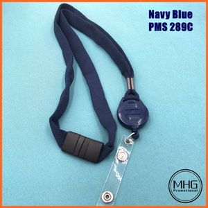 Navy Blue Round Badge Reel Attachment Polyester Flat Lanyards