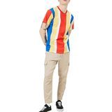 Custom Logo Color Stripe Patchwork Fitted Multi Color Anti Shrink Vintage Style Cotton Men T Shirt