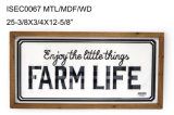Wood Framed Metal Vintage Farm Life Wall Sign, Interior Decoration