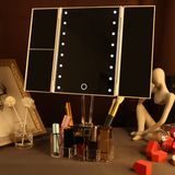 Amazon 2022 Popular LED Light Screen Touch Tri-Fold 1X 2X 3X Magnifying Makeup Mirror with Organizer Storage Box