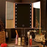 Popular Hot LED Light Screen Touch Tri-Fold Makeup Mirror with Organizer Storage Box