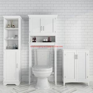 Bathroom Floor Storage Cabinet with Double Door Adjustable Shelf