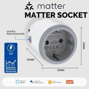 SLS Matter EU Schuko WiFi Smart Plug Socket 16A with Energy Monitor
