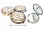 Custom Pearls Pocket Round Shape Mirror Portable Luxury Magnifying 2X Vanity Foldable Hand Held Cosmetic Makeup Mirror for Makeup