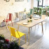 Fashion Colorful Restaurant Bistro Coffee Indoor Patio Garden Outdoor Leisure Aluminium Stacking Vintage Dining Room Chair Table Set