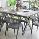 Outdoor Rectangular Long Table Restaurant Furniture Metal Aluminium Steel Base Wooden Table Top