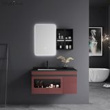 Luxury Bathroom Illuminated LED Lighted Mirror Artificial Stone Top Sink Vanity with Drawer